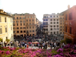 The view FROM the Spanish Steps... I knew, I decided to shake it up a bit. Check out those beautiful flowers and the huge crowd! Love it
