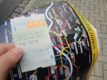 My bus ticket and map of the bus and tram lines